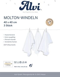 Alvi Multi-Pack Mulltuch Molton-Windeln Weiß 3Er Pack In Snow White