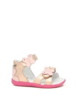 Leder-Sandalen In Gold/ Pink