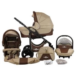 10tlg. Set: Kombi Kinderwagen "Capri" In Beige/Braun