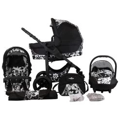 10tlg. Set: Kombi Kinderwagen "Capri" In Schwarz/Gemustert