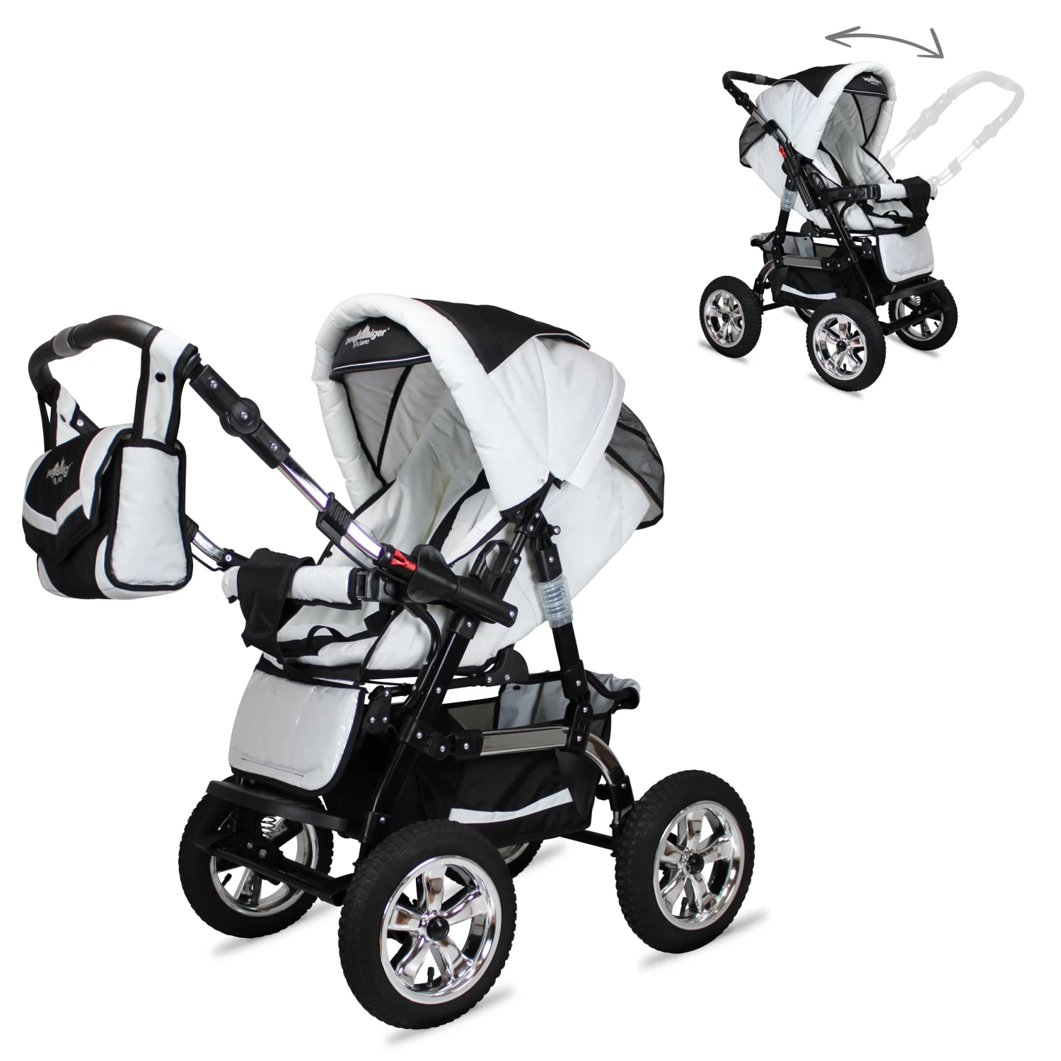 10tlg. Set: Kombi Kinderwagen "Milano" In Schwarz/Gemustert â Bild 5