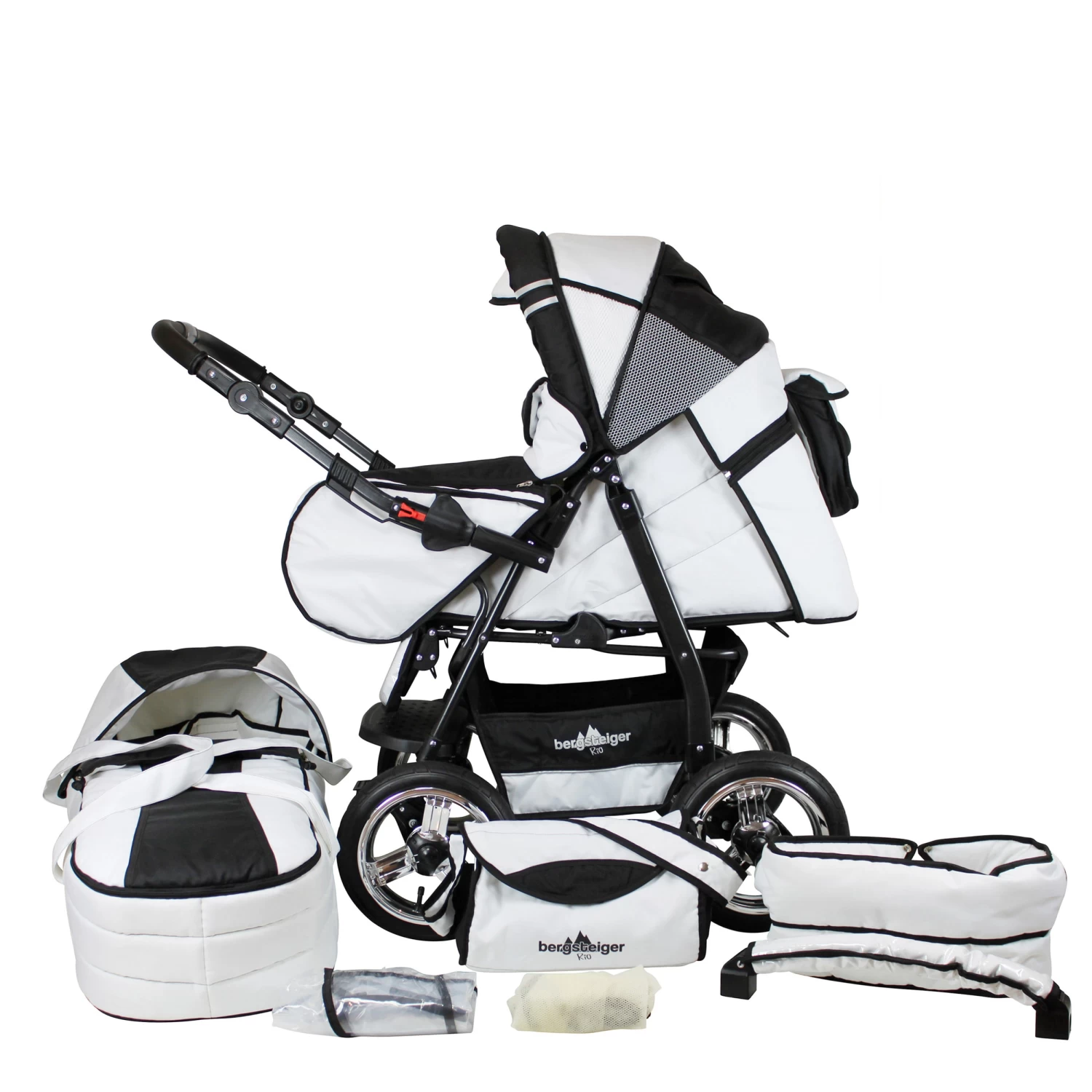 10tlg. Set: Kombi Kinderwagen "Rio" In Schwarz/Weiß
