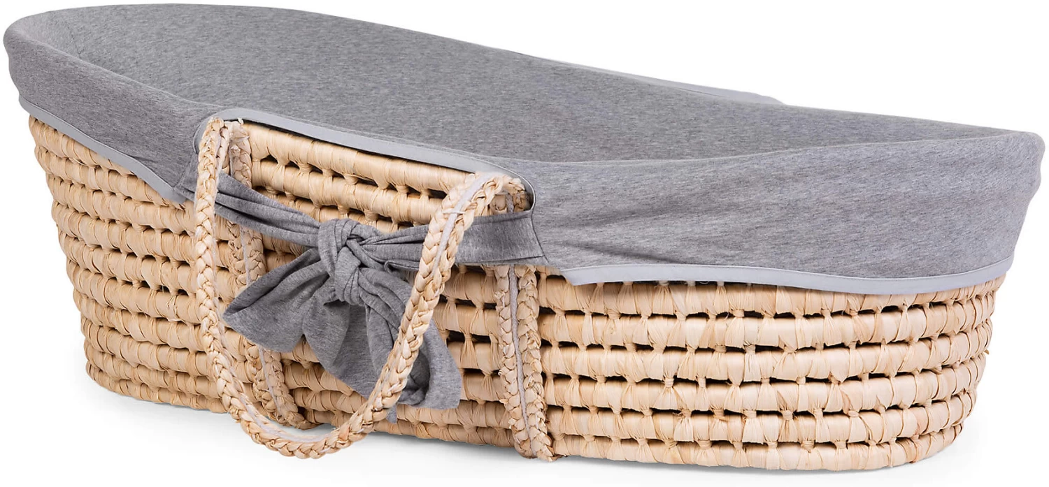 Childhome Moseskorb SOFT CORNHUSK , Natural, Inkl. Matratze Und Jersey Bezug, Grau
