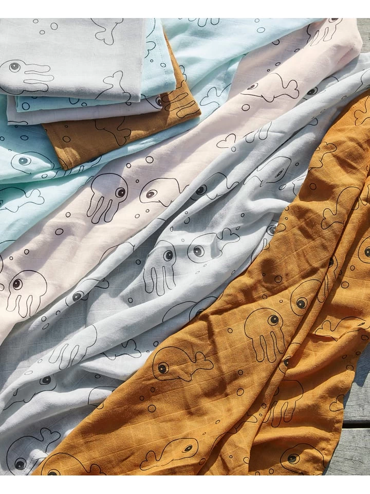 Done By Deer 2er-Set: Mulltücher "Sea Friends" In Gelb - (L)120 X (B)120 Cm – Bild 2