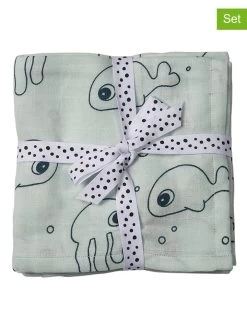 Done By Deer 2er-Set: Mulltücher "Sea Friends" In Hellblau - (L)70 X (B)70 Cm