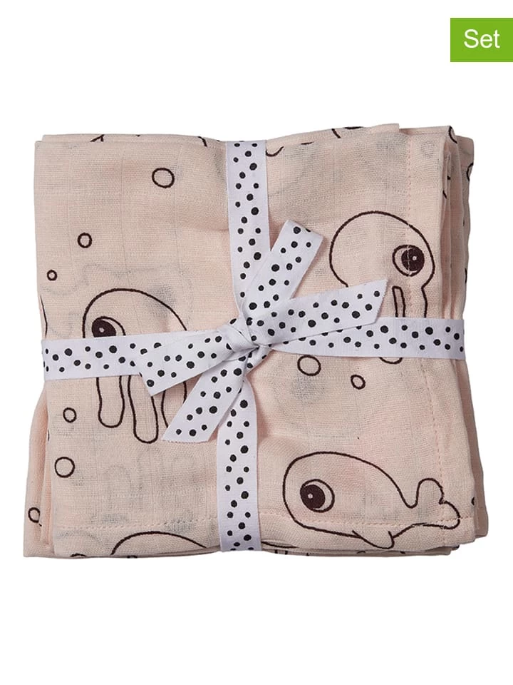 Done By Deer 2er-Set: Mulltücher "Sea Friends" In Rosa - (L)120 X (B)120 Cm