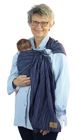 Ring Sling Tragetuch "BILBERRY" In Dunkelblau Mit Roségoldenen Ringen