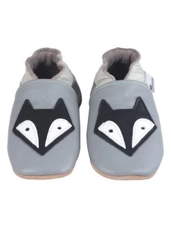 Leder-Krabbelschuhe "Fuchs" In Grau