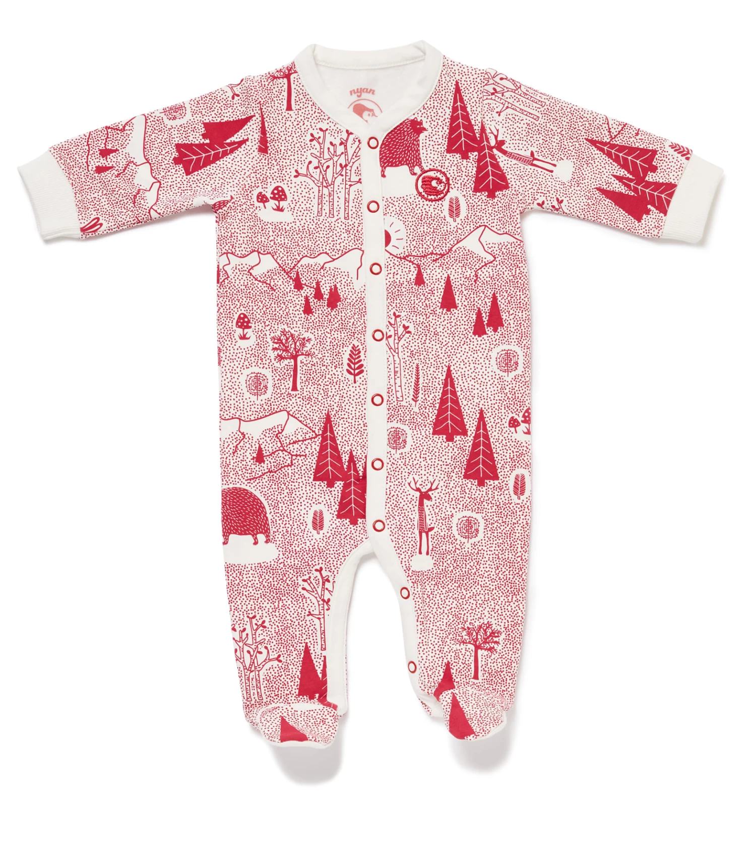 Baby Overall "FOREST JUMP" Mit Winterwald-Print In Himbeerrot