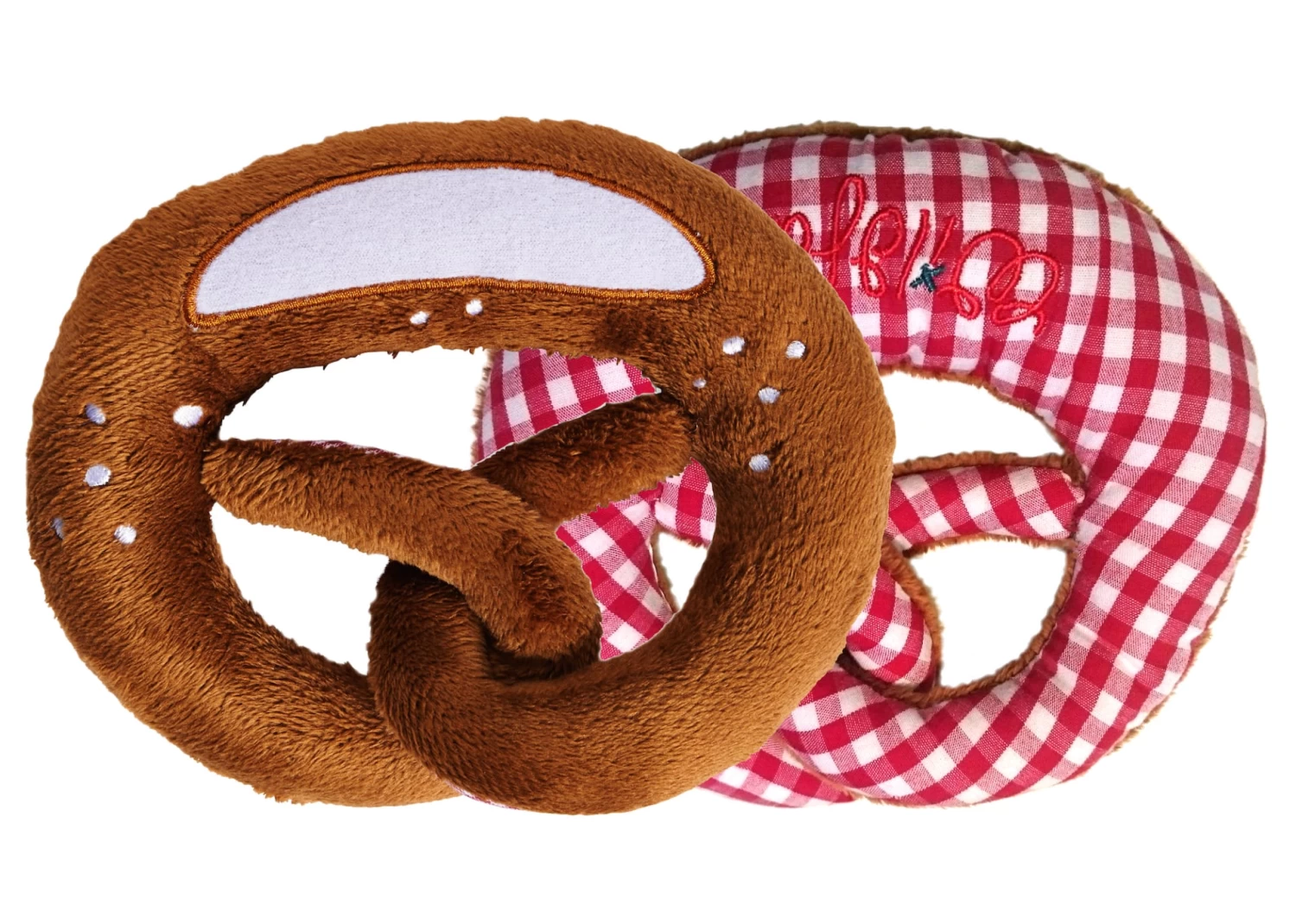 Plüsch "BREZEL RASSEL" In Rot-Weiß Kariert