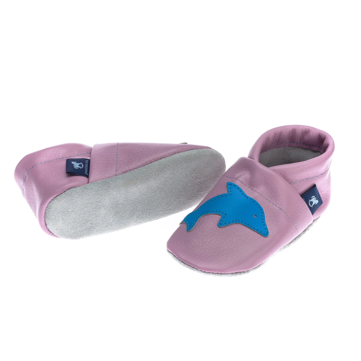 Krabbelschuhe / Lederpuschen Mit Delfin In Lila / Hellblau â Bild 3
