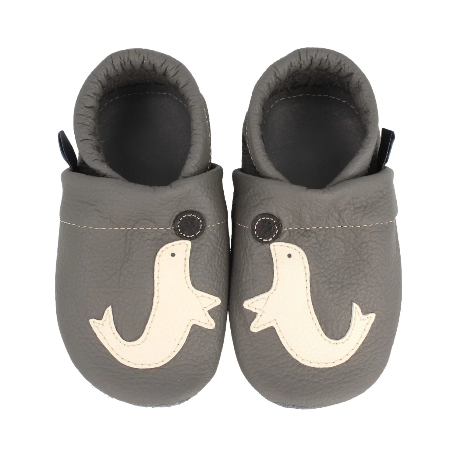 Krabbelschuhe / Lederpuschen Mit Robbe In Grau / Beige â Bild 2