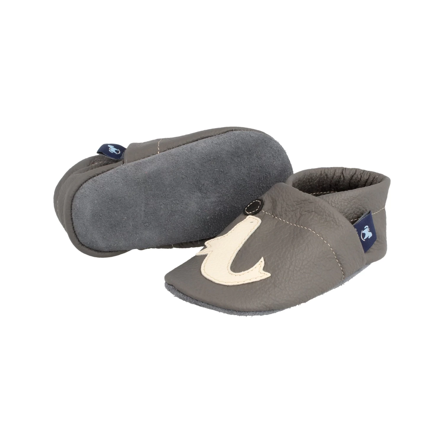 Krabbelschuhe / Lederpuschen Mit Robbe In Grau / Beige â Bild 3