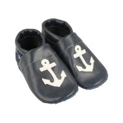 Lauflernschuhe / Lederpuschen Mit Anker In Blau / Weiß