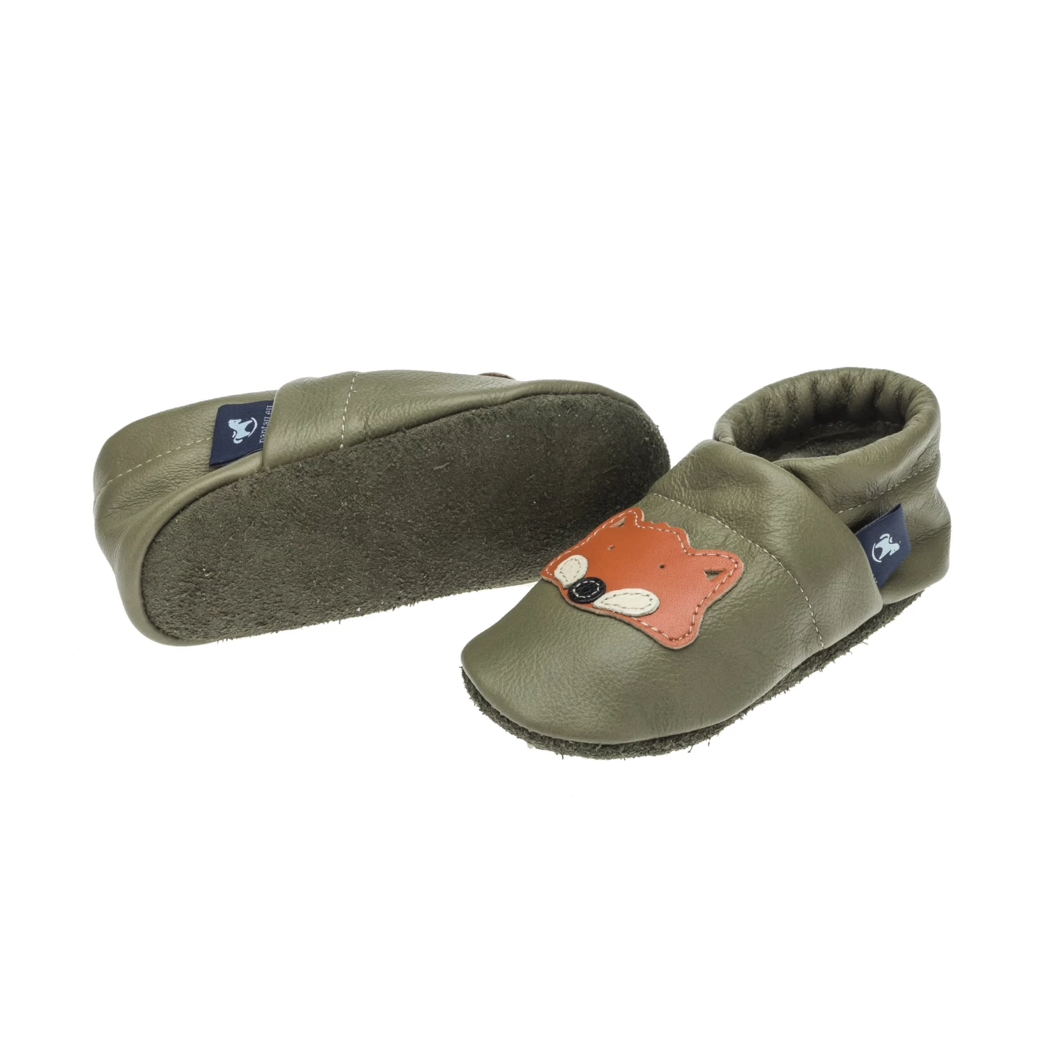 Lauflernschuhe / Lederpuschen Mit Fuchs In Grün / Orange – Bild 2