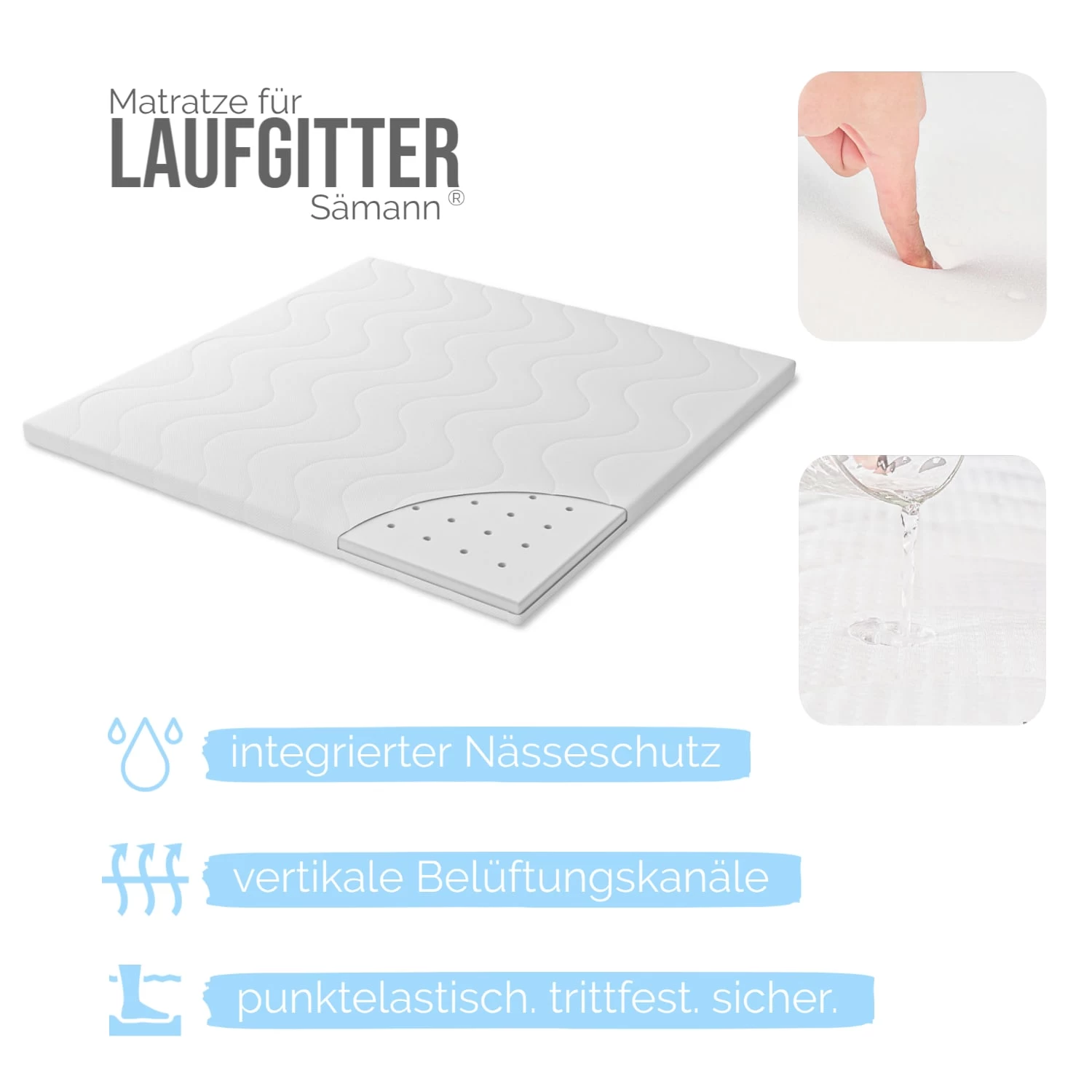 Laufgitter Mit Matratze In Weiß - 100x100 Cm – Bild 3
