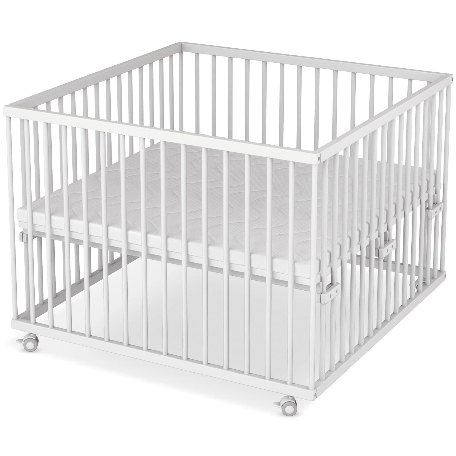 Laufgitter Mit Matratze In Weiß - 100x100 Cm