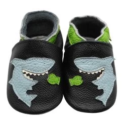 Leder-Krabbelschuhe "Hai" In Schwarz